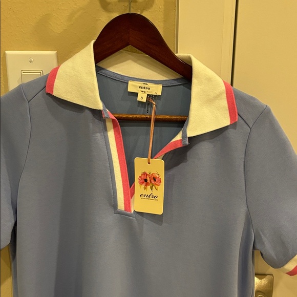 Entro Light Blue Dress with White and Pink Collar - Picture 2 of 3